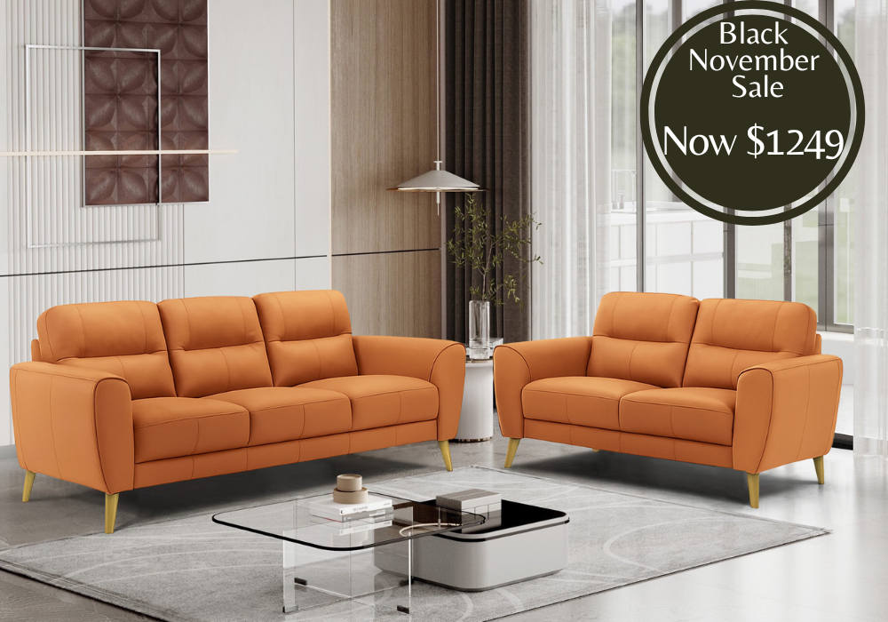 Otto 3 + 2 Leather Lounge - Orange